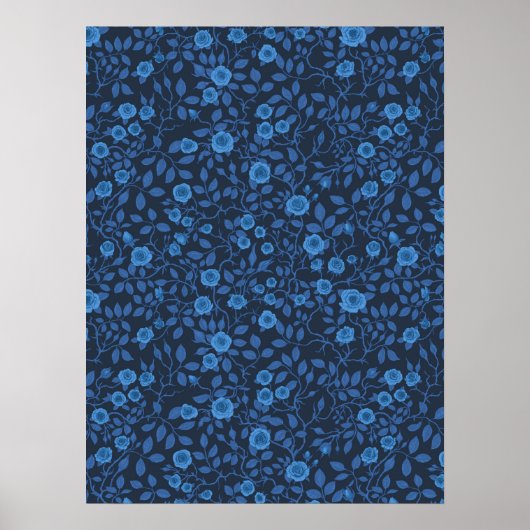 Wilde Rose in blau Poster (Vorne)