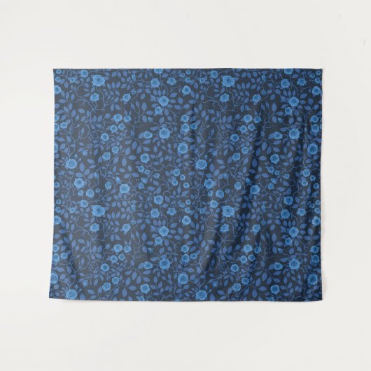 Wilde Rose in blau Wandteppich (Vorderseite (Horizontal))