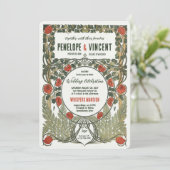 Wilde Rose Jugendstil-Rahmen-Einladung Einladung (Stehend Vorderseite)