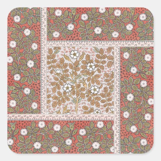 Wilde Rose Kunst Illustration Blume Vintag Quadratischer Aufkleber (Vorderseite)