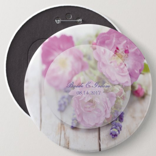 Wilde Rose & Lavender Sommer-Blume Hochzeit Button (Vorne & Hinten)