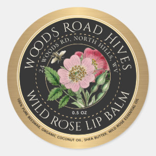Wilde Rose Lip Balm mit Bee Black Gold Mini Label Runder Aufkleber