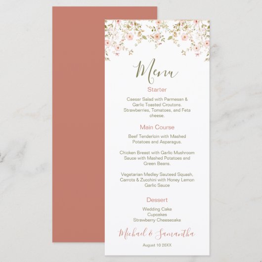 Wilde Rose Menükarte (Vorne/Hinten)