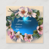 WILDE ROSE MIT AQUA BLUE GEM STONE MONOGRAM QUADRATISCHE VISITENKARTE (Vorderseite)