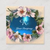 WILDE ROSE MIT AQUA BLUE GEM STONE MONOGRAM QUADRATISCHE VISITENKARTE (Rückseite)