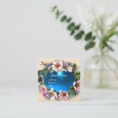 WILDE ROSE MIT AQUA BLUE GEM STONE MONOGRAM QUADRATISCHE VISITENKARTE (Stehend Vorderseite)