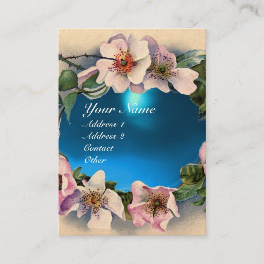 WILDE ROSE MIT AQUA BLUE GEM STONE MONOGRAM VISITENKARTE (Vorderseite)