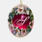 WILDE ROSE MIT PINK FUCHSIA GEM STONE MONOGRAM KERAMIKORNAMENT (Rechts)