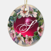 WILDE ROSE MIT PINK FUCHSIA GEM STONE MONOGRAM KERAMIKORNAMENT (Links)