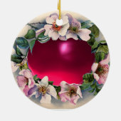 WILDE ROSE MIT PINK FUCHSIA GEM STONE MONOGRAM KERAMIKORNAMENT (Hinten)
