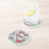 Wilde Rose mit Spun Sugar Blue Background Unterset Getränkeuntersetzer (Seite)