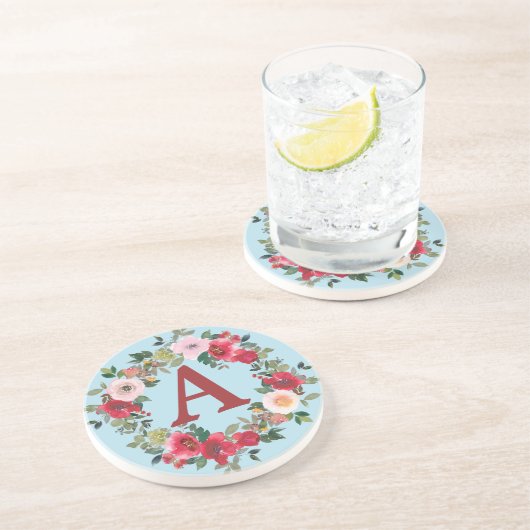 Wilde Rose mit Spun Sugar Blue Background Unterset Getränkeuntersetzer (Seite)