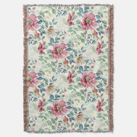 Wilde Rose Multicolor auf Elfenbeinknochen Decke (Vorderseite Vertikal)