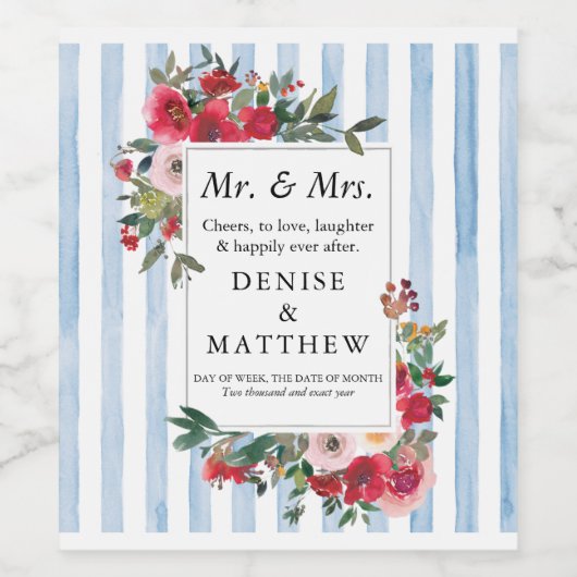 Wilde Rose & Omphalodes Blaues Weinetikett (Einzelnes Label)