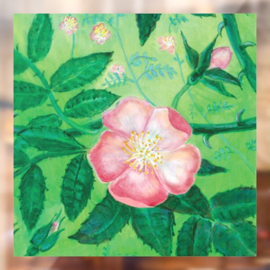 Wilde Rose Rosa Canina blühend Fensteraufkleber (Blatt 2)