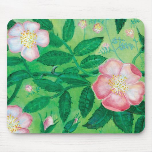 Wilde Rose Rosa Canina blühend Mousepad (Vorne)