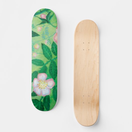 Wilde Rose Rosa Canina blühend Skateboard (Vorderseite)