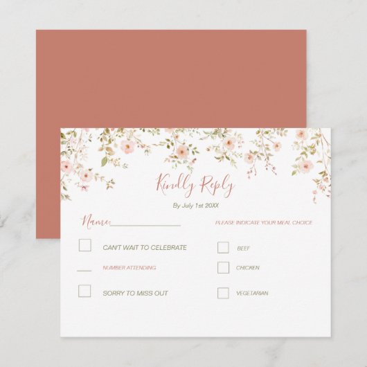 Wilde Rose RSVP Karte (Vorne/Hinten)