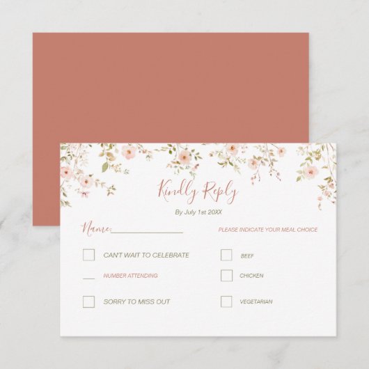 Wilde Rose RSVP Karte (Vorne/Hinten)