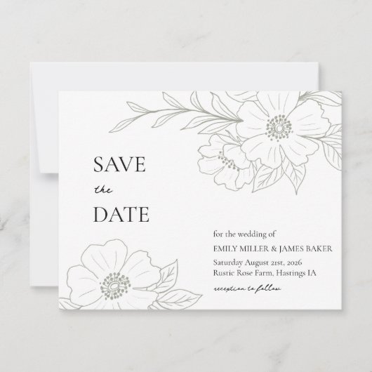 Wilde Rose Sage Save the Date einfach (Vorderseite)