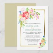 Wilde Rose Spring Bouquet Gold Frame Wedding Einladung (Vorne/Hinten)