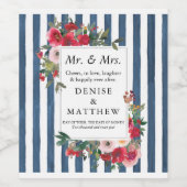 Wilde Rose und dunkles Denim Streifen Weinetikett (Einzelnes Label)