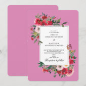 Wilde Rose und Fuchsienrosa Farbe Einladung (Vorne/Hinten)