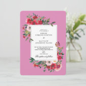 Wilde Rose und Fuchsienrosa Farbe Einladung (Stehend Vorderseite)