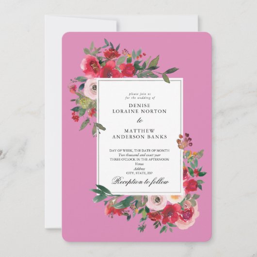 Wilde Rose und Fuchsienrosa Farbe Einladung (Vorderseite)