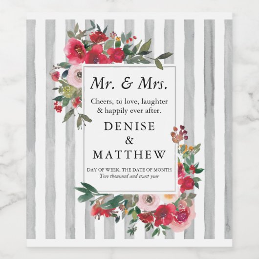 Wilde Rose und Grauweinetikett Weinetikett (Einzelnes Label)