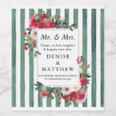 Wilde Rose und grüne Streifen Weinetikett (Einzelnes Label)