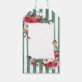 Wilde Rose und grüne Streifen Weinetikett Geschenkanhänger