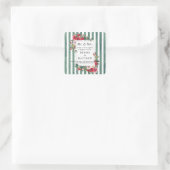 Wilde Rose und grüne Streifen Weinetikett Quadratischer Aufkleber (Tasche)