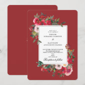 Wilde Rose und Lava Red Wedding Einladung (Vorne/Hinten)