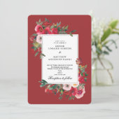 Wilde Rose und Lava Red Wedding Einladung (Stehend Vorderseite)