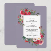 Wilde Rose und Lavendel Grau Einladung (Vorne/Hinten)