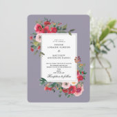 Wilde Rose und Lavendel Grau Einladung (Stehend Vorderseite)