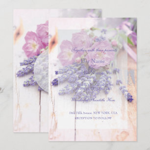 Wilde Rose und Lavendel Sommerblumen-Hochzeit Einladung