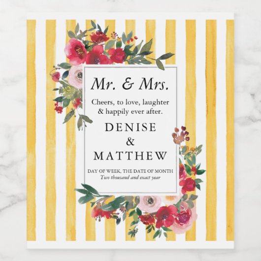 Wilde Rose und trockenes gelbes Streifen Weinetike Weinetikett (Einzelnes Label)