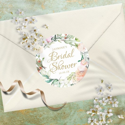 Wilde Rose Watercolor Script Brautparty Gefallen Runder Aufkleber