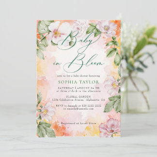 Wilde Rosen Elegantes Baby in Blüte Baby-Party Einladung