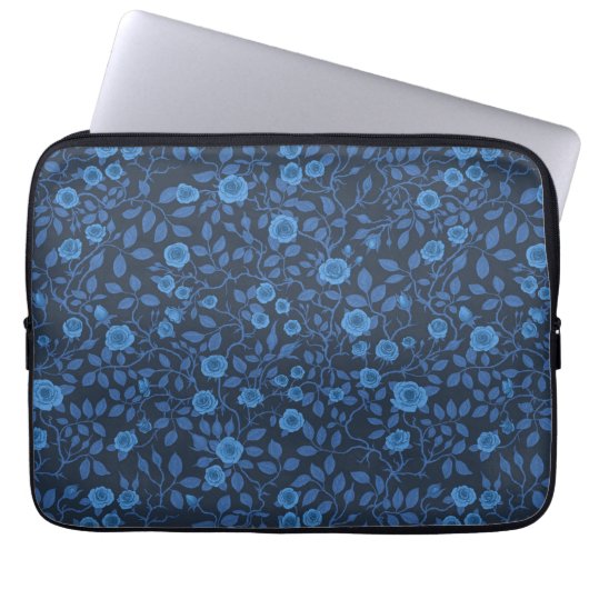 Wilde Rosen in Blau Laptopschutzhülle (Vorderseite)
