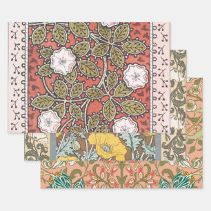 Wilde Rosen-Kunstillustration Blumen Vintage Geschenkpapier Set