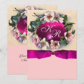 WILDE ROSEN MIT ROSA SCHLEIFE, MONOGRAMM EINLADUNG (Vorne/Hinten)