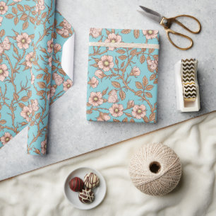 Wilde Rosen und Schmetterlinge /pink/brown/pool Geschenkpapier