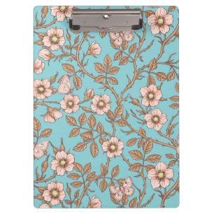 Wilde Rosen und Schmetterlinge /pink/brown/pool Klemmbrett