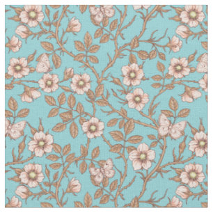 Wilde Rosen und Schmetterlinge /pink/brown/pool Stoff