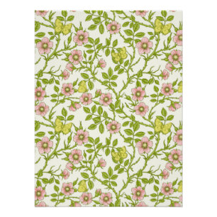 Wilde Rosen und Schmetterlinge /rosa/blassgrün/gel Poster