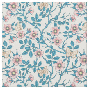 Wilde Rosen und Schmetterlinge /rosa/blau/elfenbei Stoff
