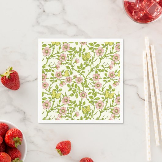 Wilde Rosen und Schmetterlinge /rosa/hellgrün/gelb Serviette (Beispiel)